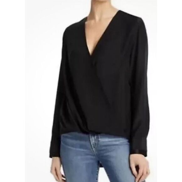 Rag & Bone Dean 100% Silk Draped Blouse in Black NWT Size Large - Picture 1 of 7